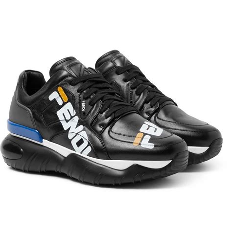 fendi logo-print leather and rubber sneakers